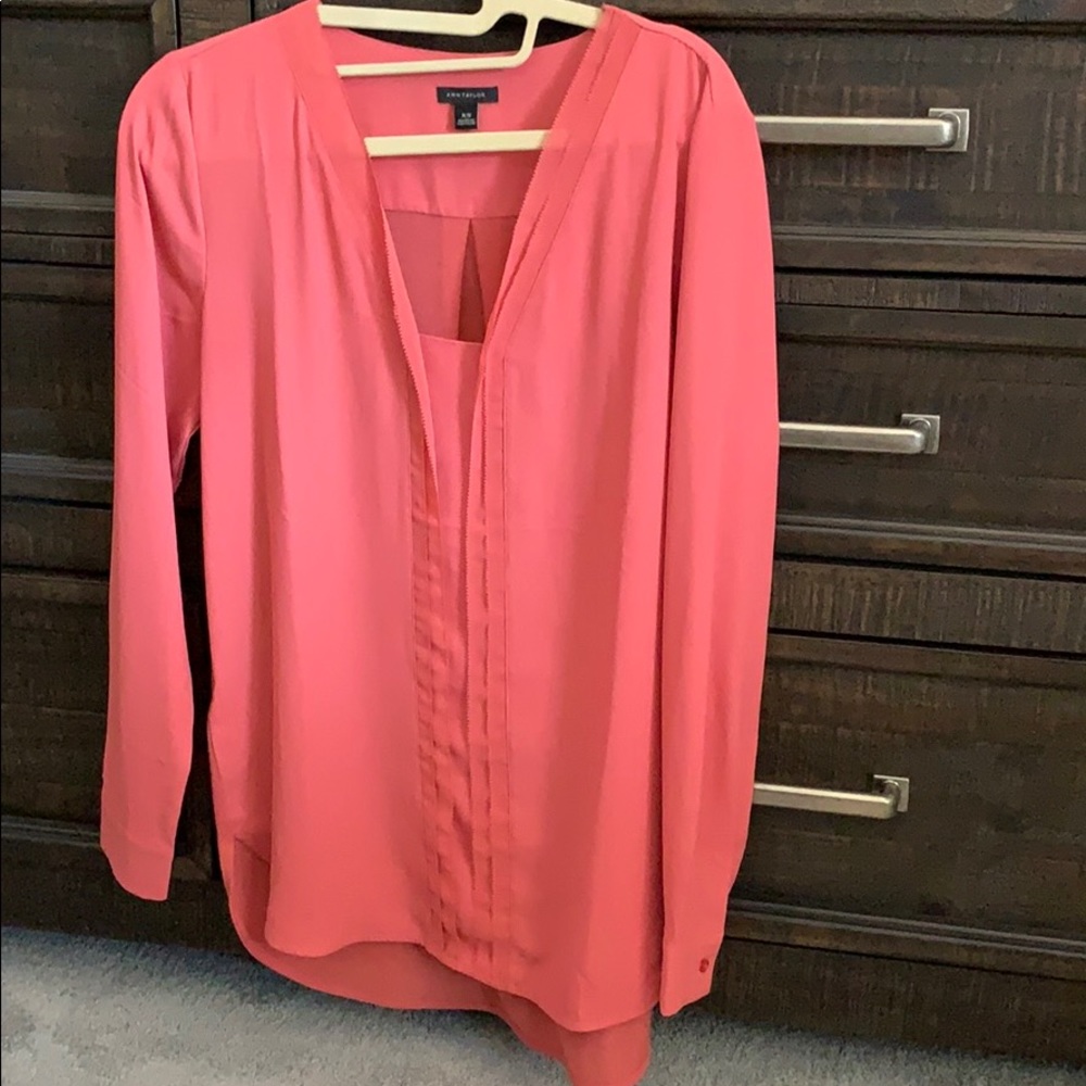 Ann Taylor mixed material top- xsm